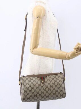 GUCCI GG Supreme Web Sherry Line Bag PVC Beige Gold 89 02 017 Auth ep12029